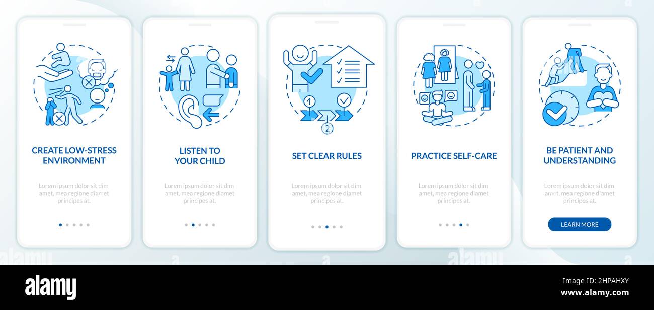 Conduct disorder tips for parents blue onboarding mobile app screen ...
