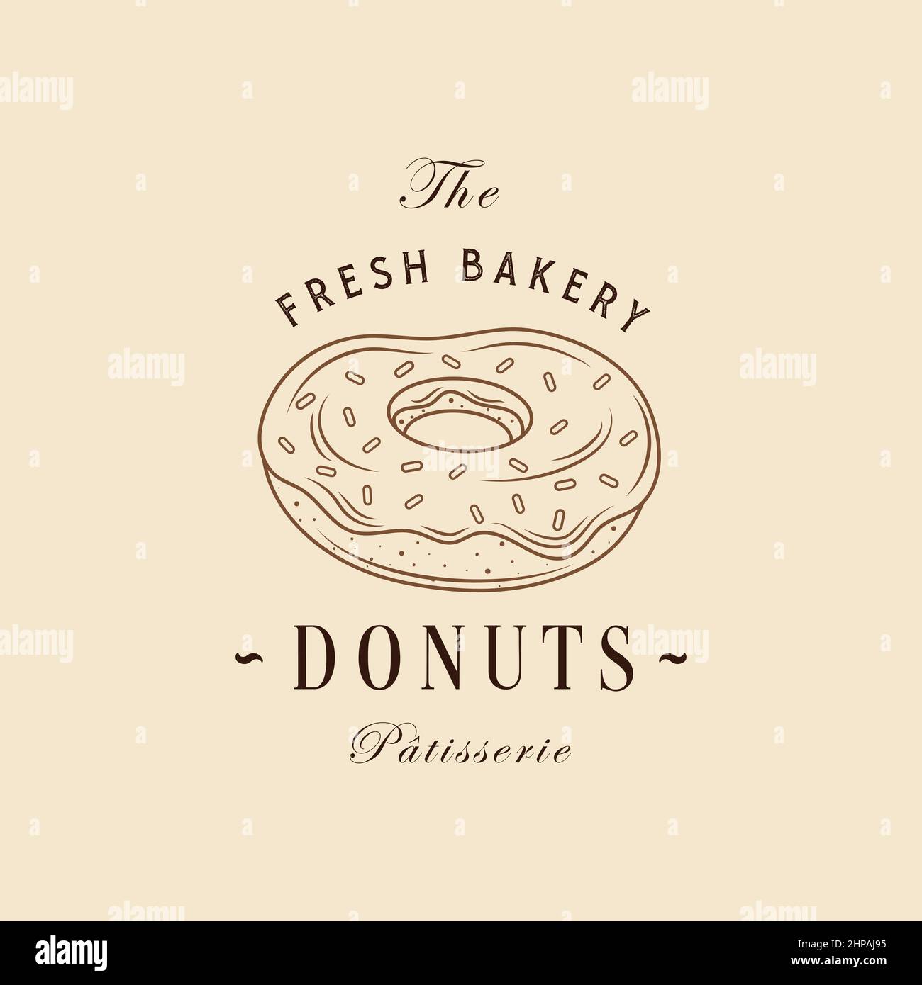 Vector vintage logo donut. Retro bakery label and logotype. Vector illustration of a donut. Stock Vector