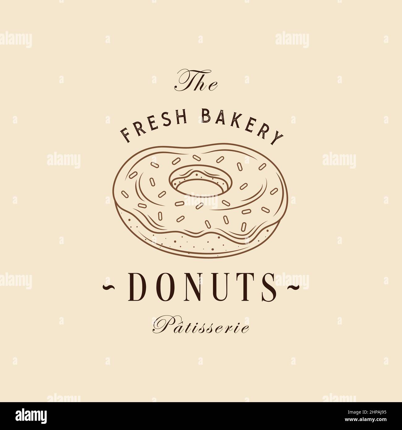 Vector vintage logo donut. Retro bakery label and logotype. Vector