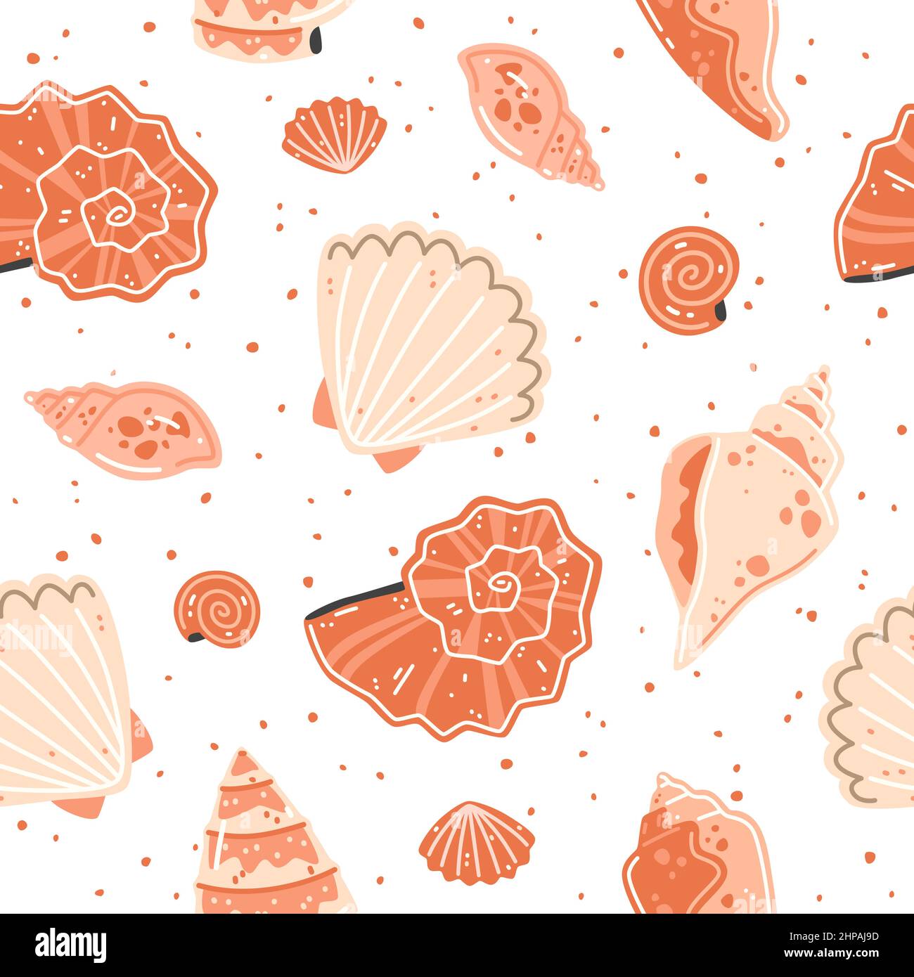 Seamless pattern with pink seashells. Vector flat illustration Stock Vector
