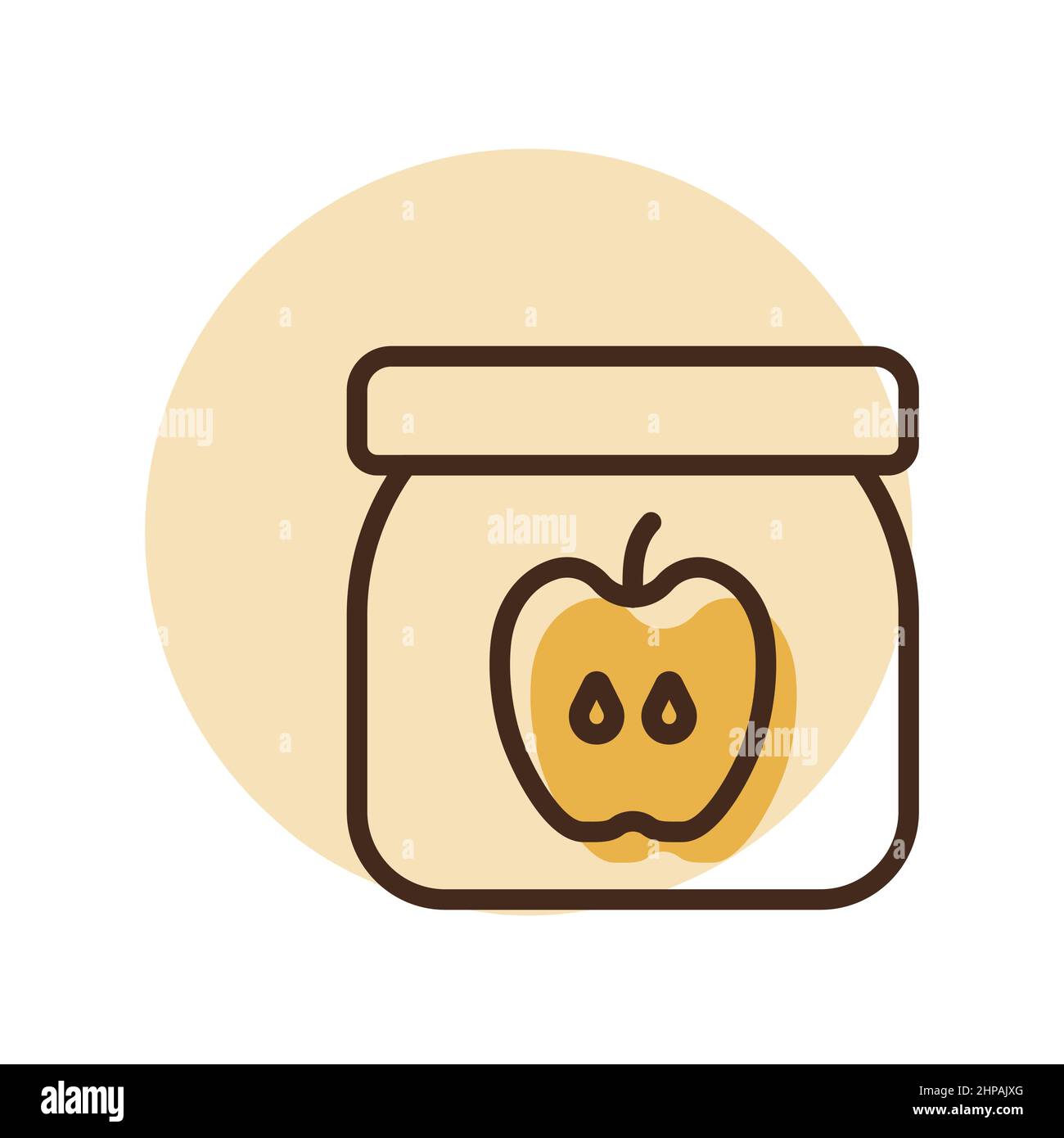 Jar of baby food with apple puree vector icon. Graph symbol for