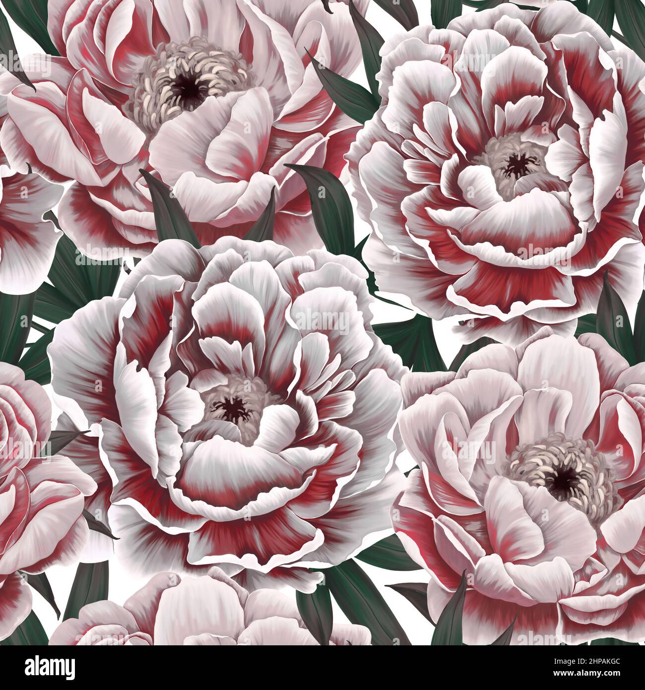 Beautiful peonies, buds, leaves. Floral seamless pattern. Vintage