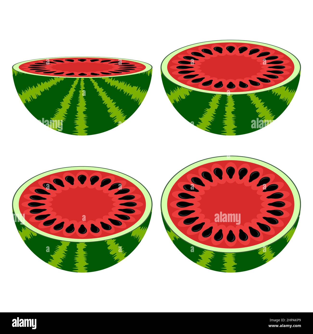 Fresh Ripe Watermelon Icon Set Isolated on White Background. Sweet ...