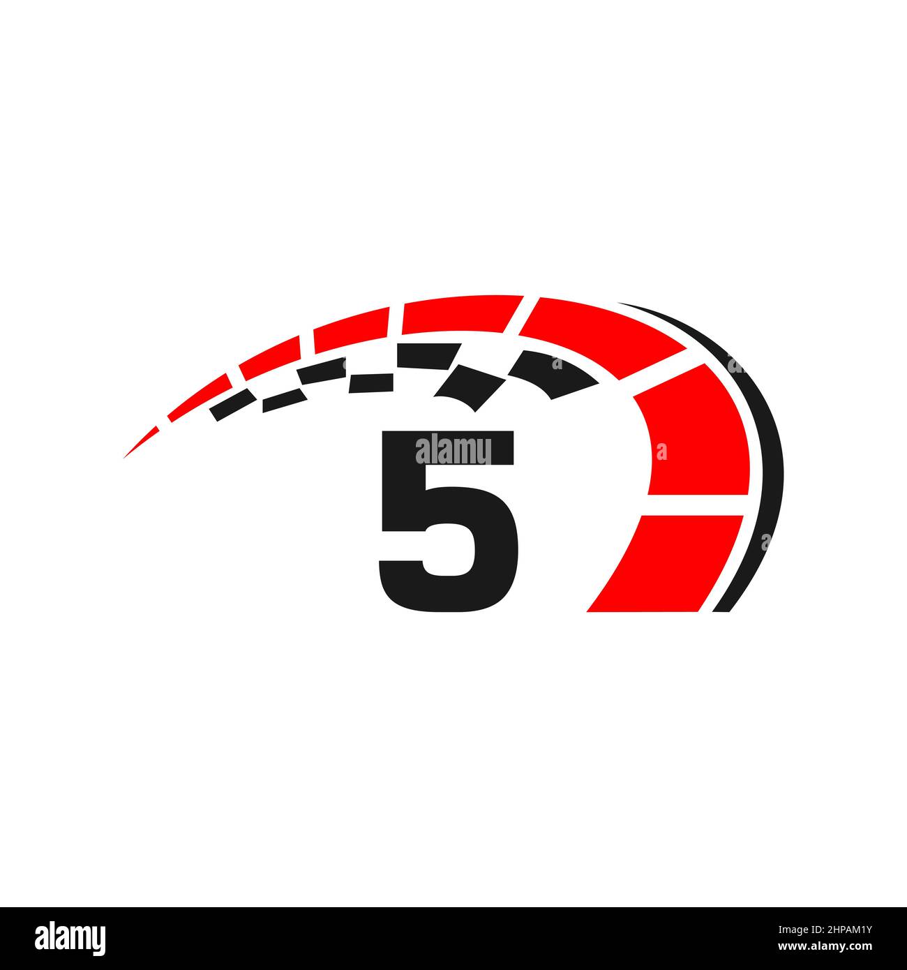 Sport Car Logo On Letter 5 Speed Concept. Car Automotive Template For Cars Service, Cars Repair With Speedometer 5 Letter Logo Design Stock Vector
