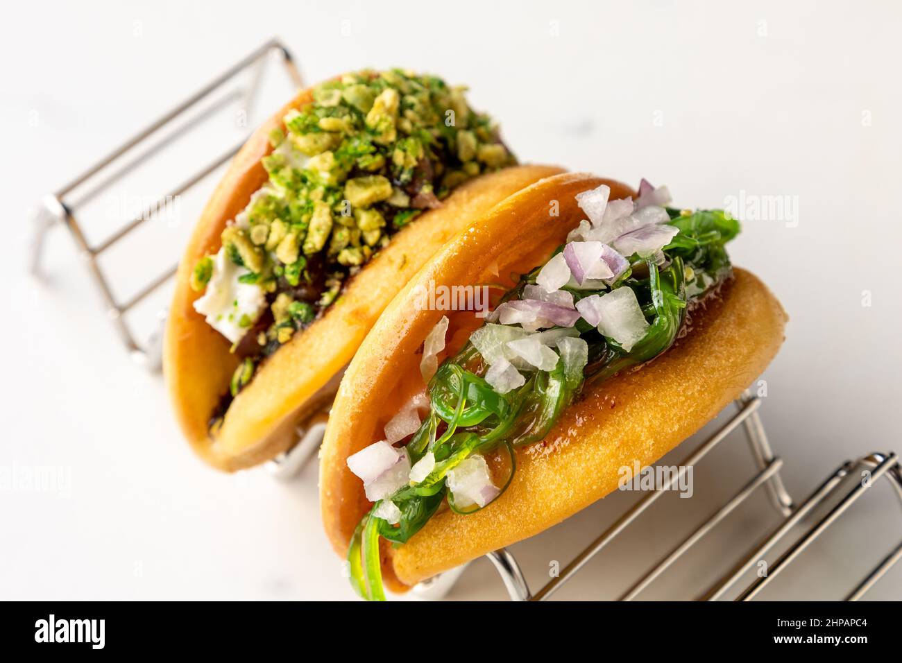 Gua baos with onions and greens Stock Photo