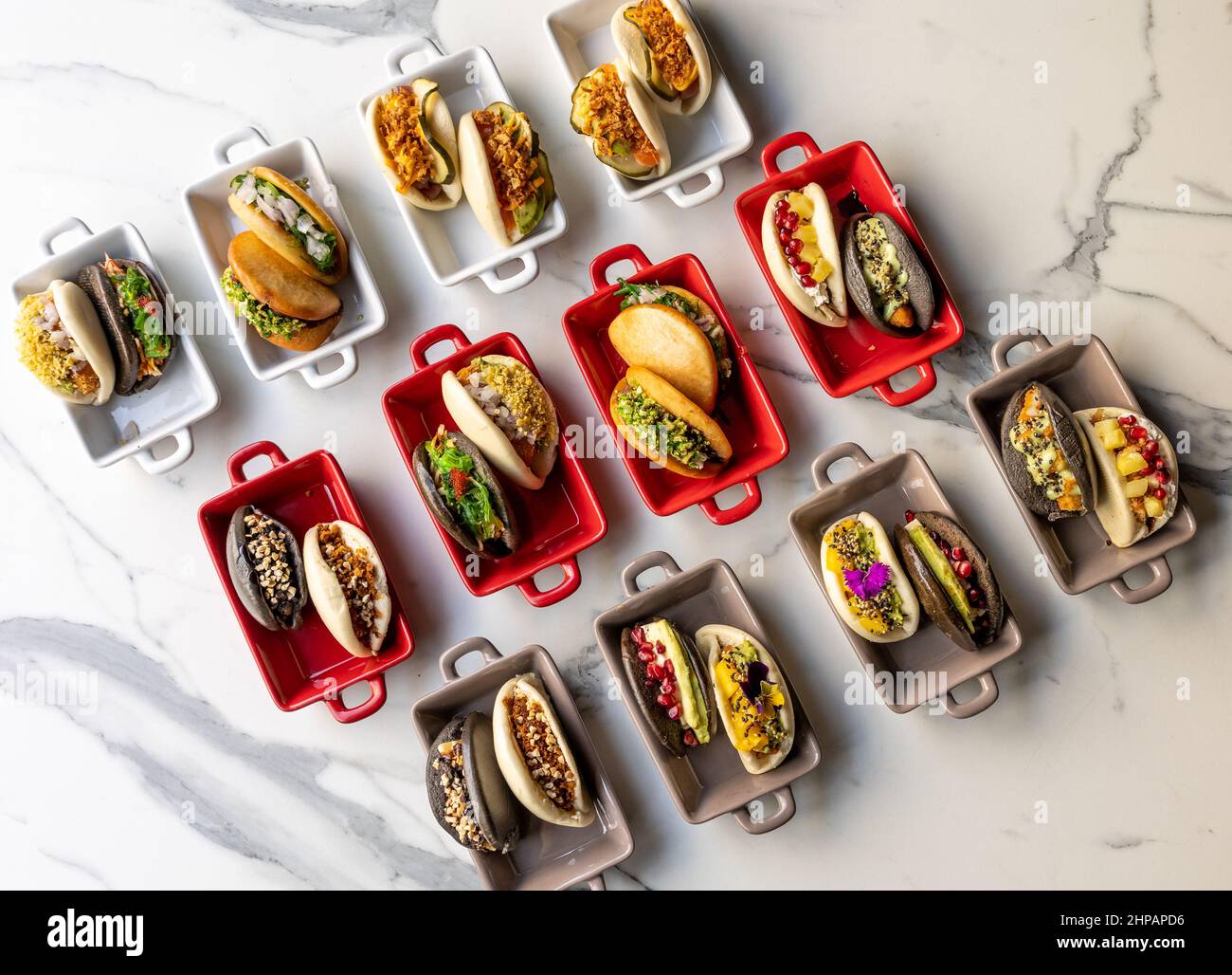 Closeup shot of Taiwanese gua bao buns on a table Stock Photo