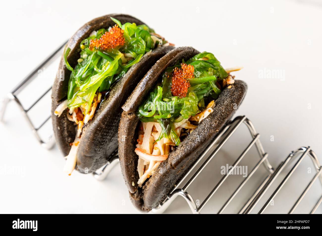 Baos with caviar and greens Stock Photo