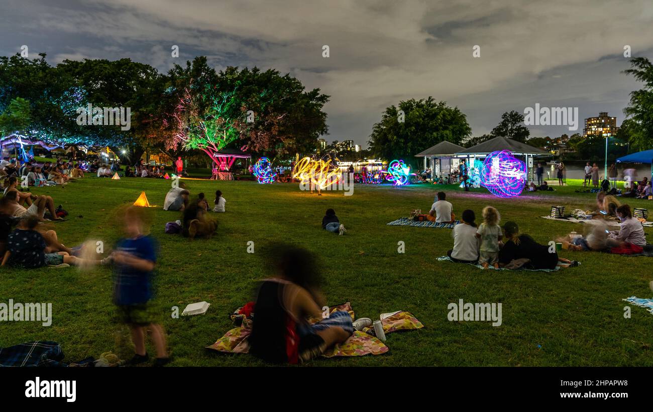 Brisbane, Queensland, Australia - Fire twirling festival in West End Stock Photo