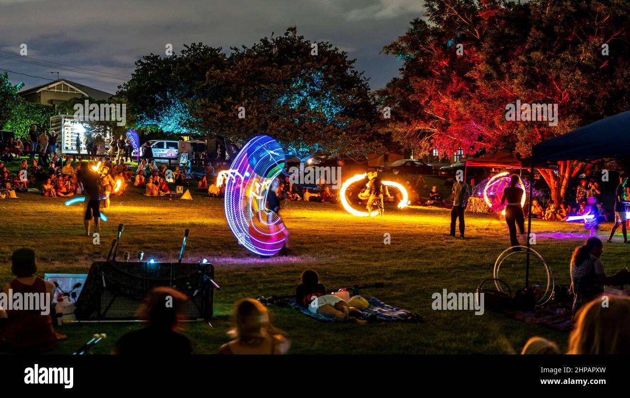Brisbane, Queensland, Australia - Fire twirling festival in West End Stock Photo