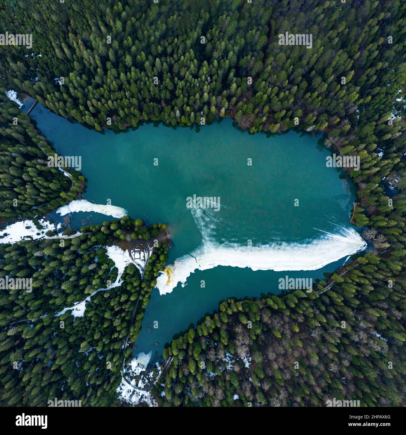 Lake Synevyr in the Carpathians of Ukraine, the lake was taken from a  drone, the view of the lake from above, early spring in the Carpathians  Stock Photo - Alamy