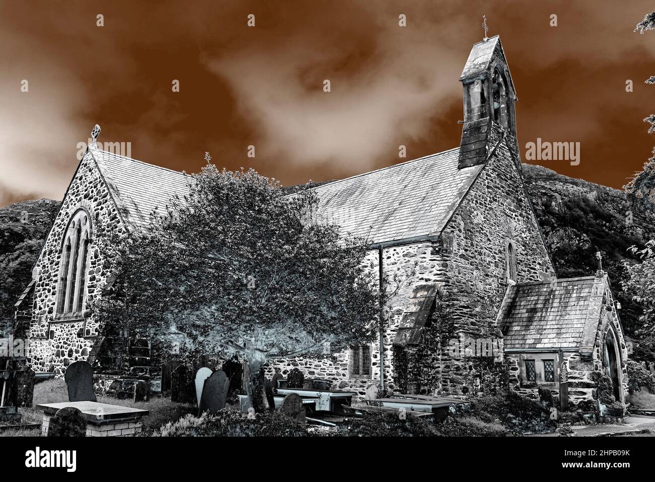 St Mary's Church,  Beddgelert, Gwynedd, Wales Stock Photo