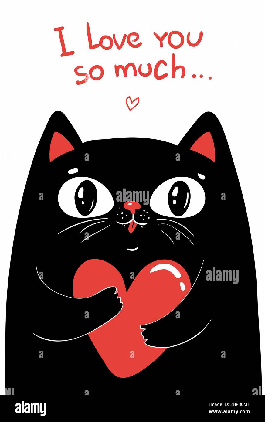 Two Cats in Love. Valentine Day Greeting Card. Vector Illustration