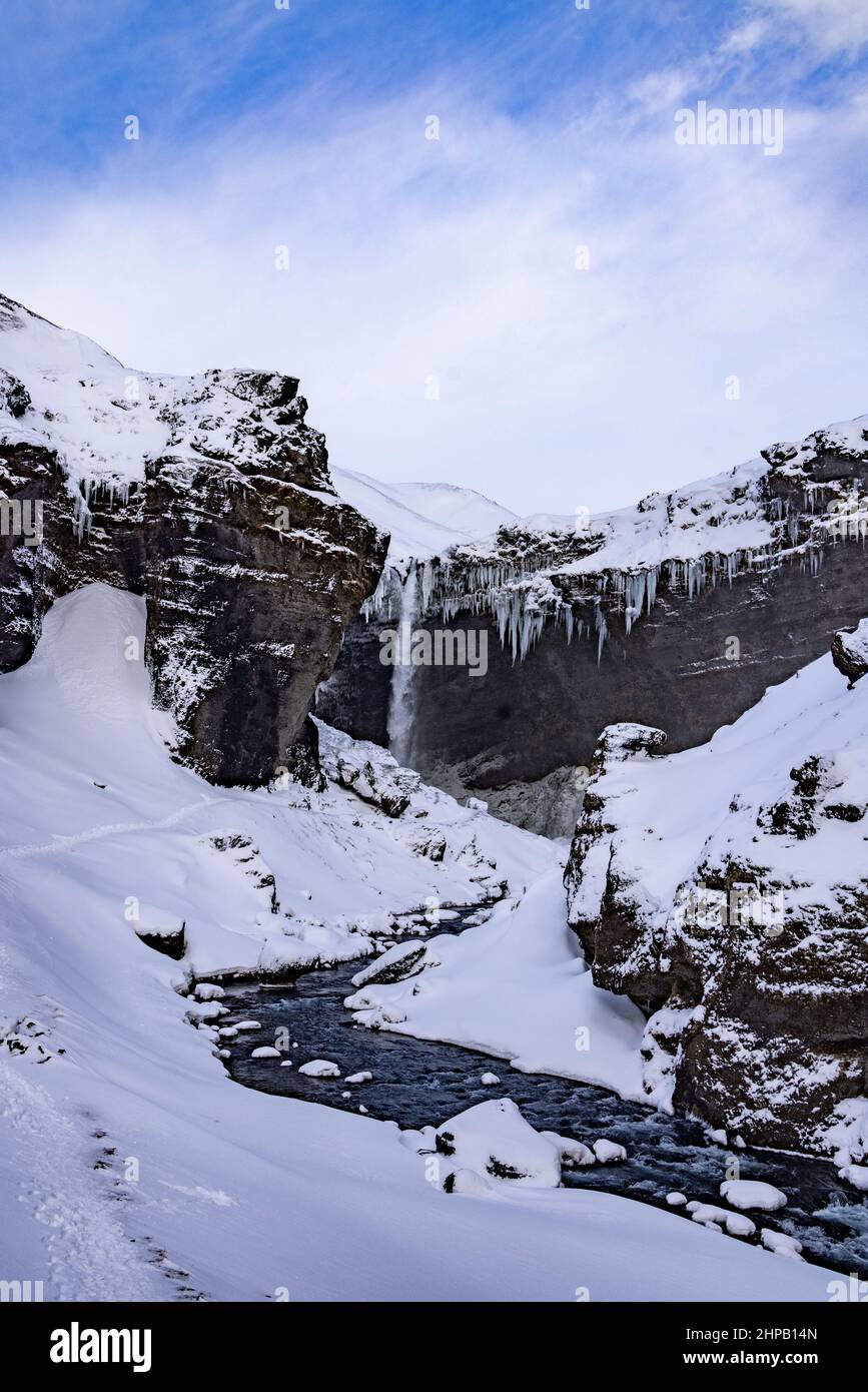 waterfall at Kvernufoss, Vatnajokull National Park, south east Iceland Stock Photo