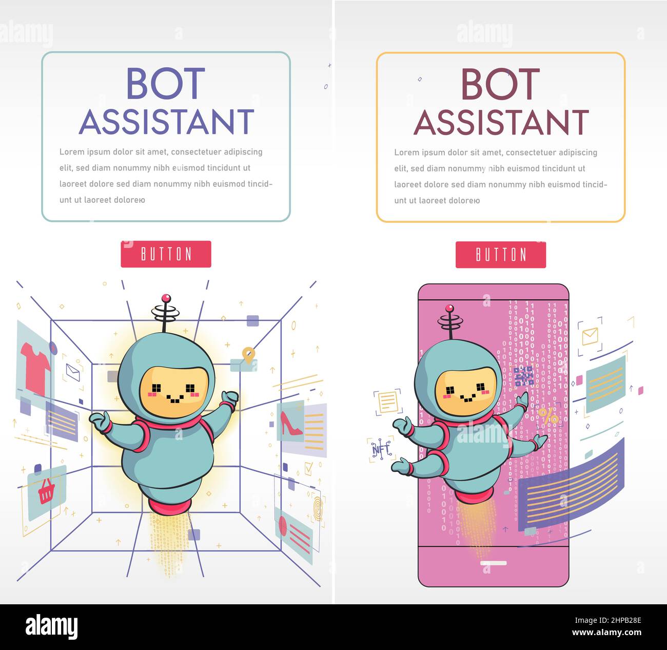 Cute bot character banner set. Chatbot welcomes. Online consultation ...