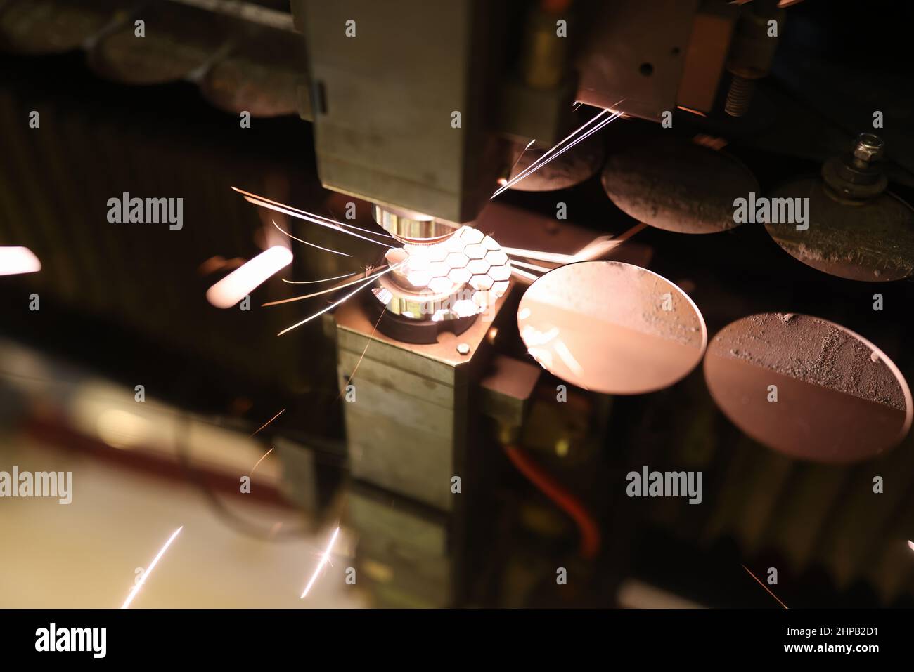 Fiber laser cutting machine cutting machine cut metal plate. Stock Photo