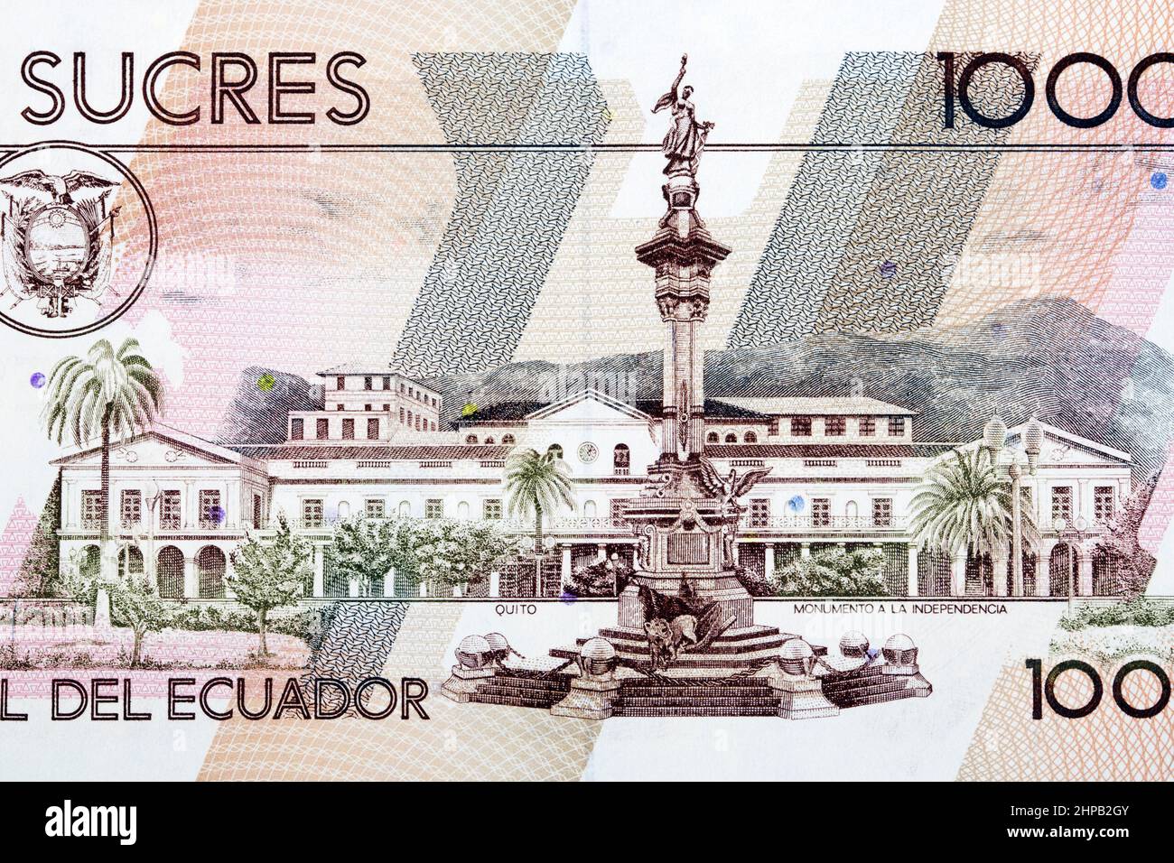 Monument to impedance from old Ecuadorian money - Sucres Stock Photo
