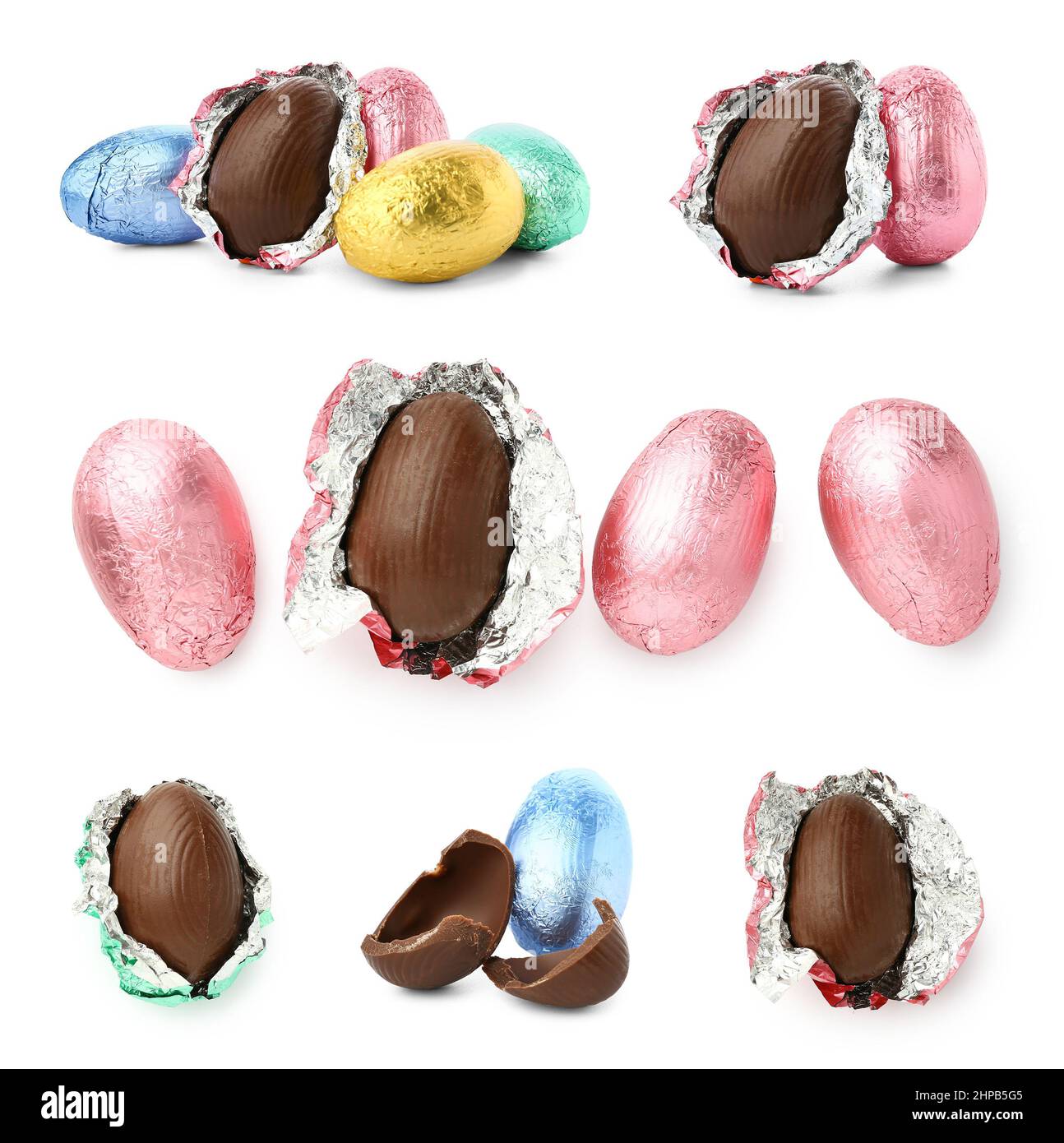 Set of colorful chocolate Easter eggs isolated on white Stock Photo - Alamy