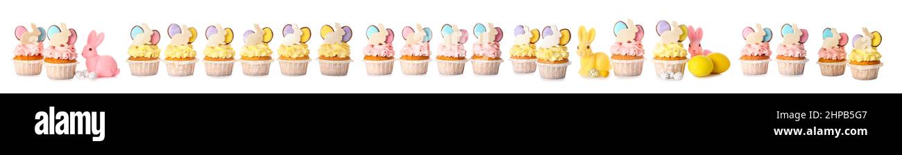 Set of creative Easter cupcakes isolated on white Stock Photo