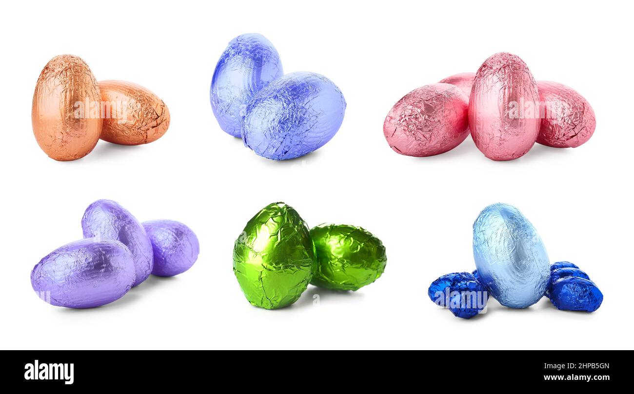 Set of colorful chocolate Easter eggs isolated on white Stock Photo - Alamy