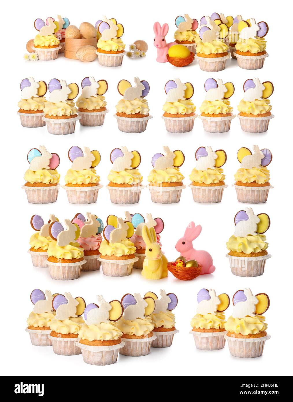 Set of creative Easter cupcakes isolated on white Stock Photo