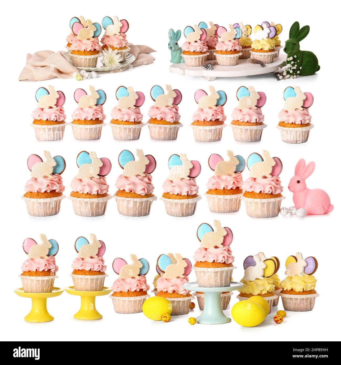 Set of creative Easter cupcakes isolated on white Stock Photo