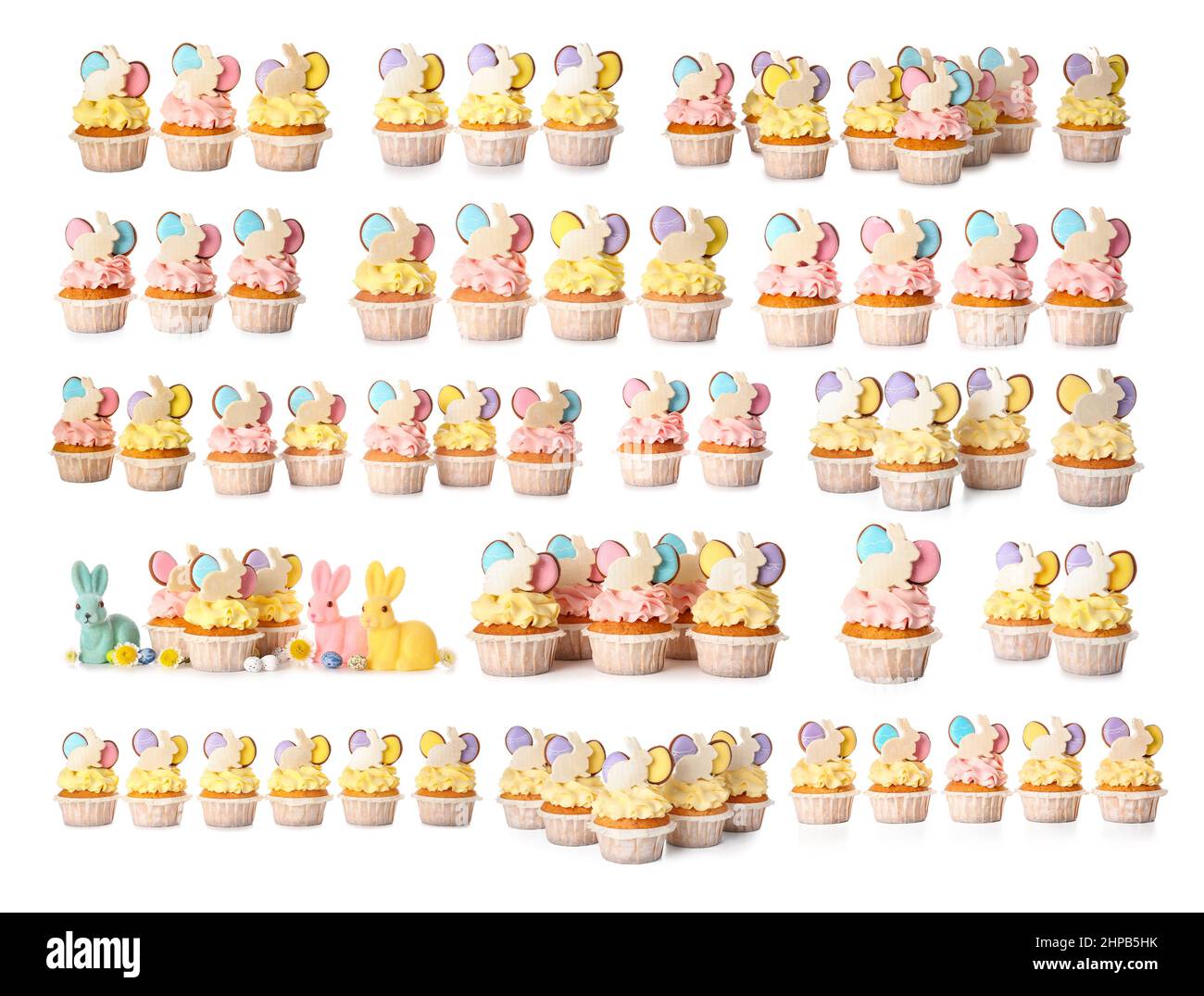 Set of creative Easter cupcakes isolated on white Stock Photo