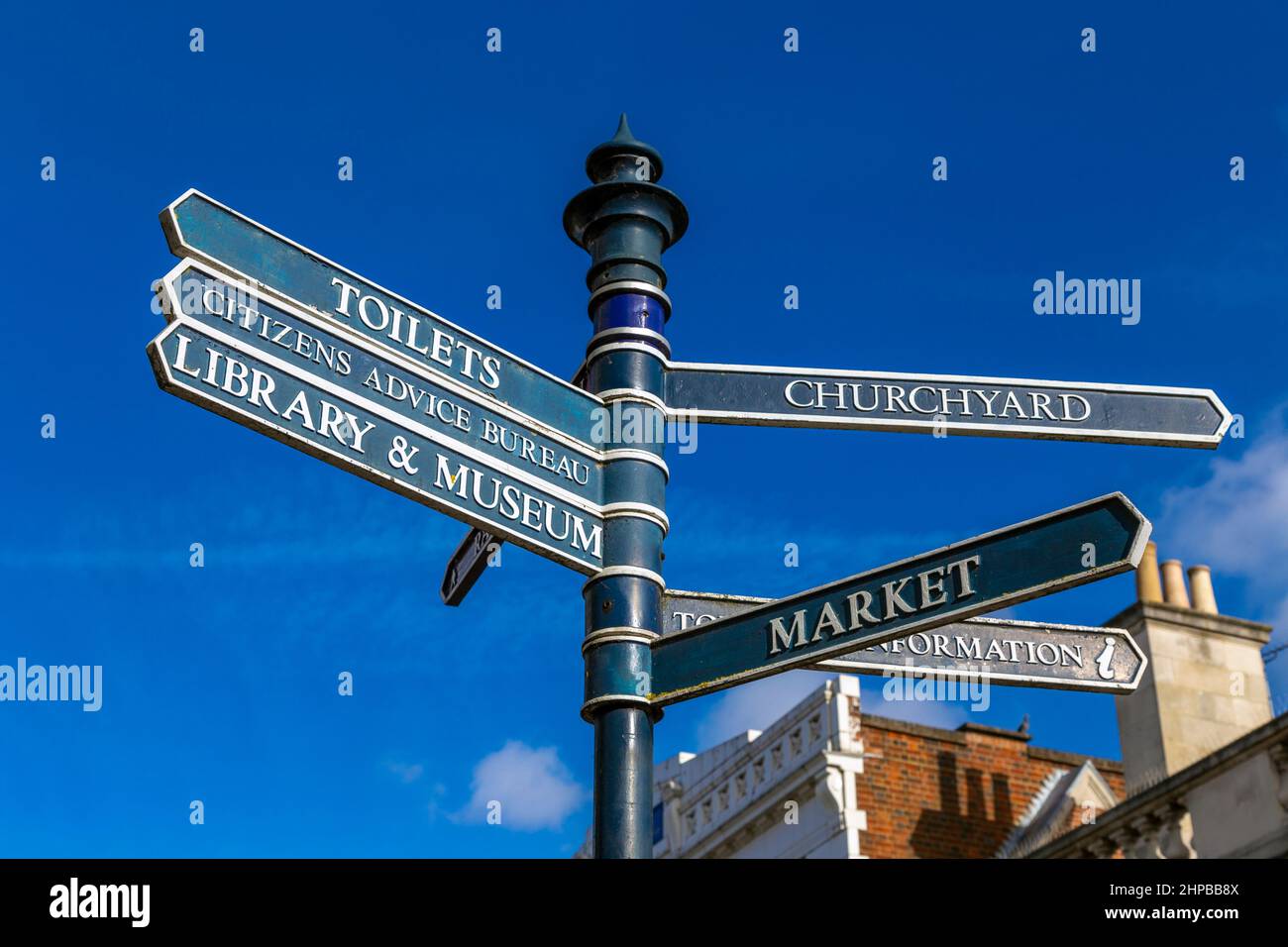 Tourist direction sign in Hitchin, Hertfordshire, UK Stock Photo