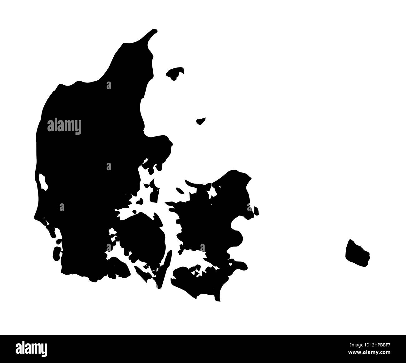 Outline black silhouette map of Denmark over a white background Stock Photo