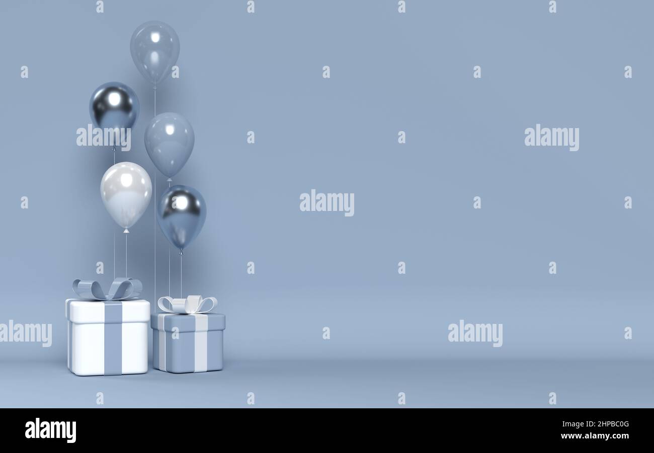 3d glossy balloons with gift boxes Stock Photo - Alamy