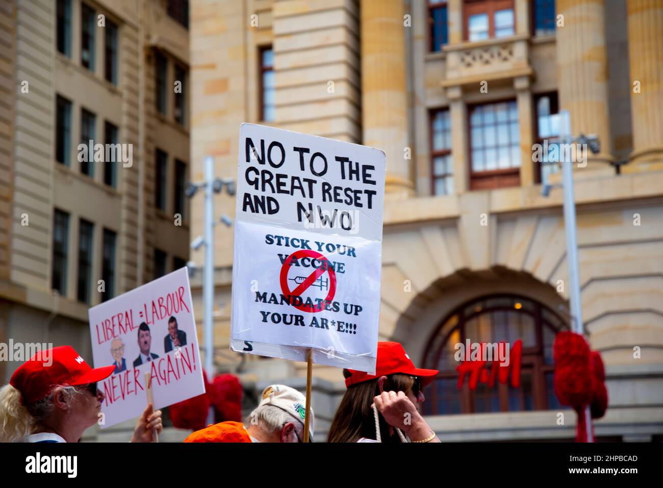 Perth, Australia - November 20, 2021: Freedom rally protest against vaccine mandates Stock Photo