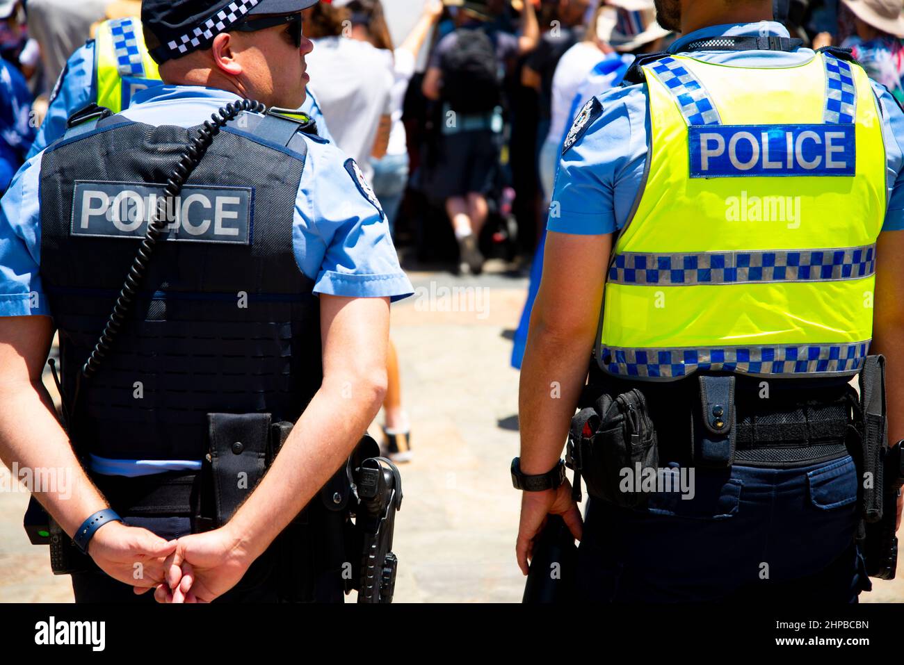 Perth, Australia - November 20, 2021: Police patrolling during the freedom rally protest against vaccine mandates Stock Photo