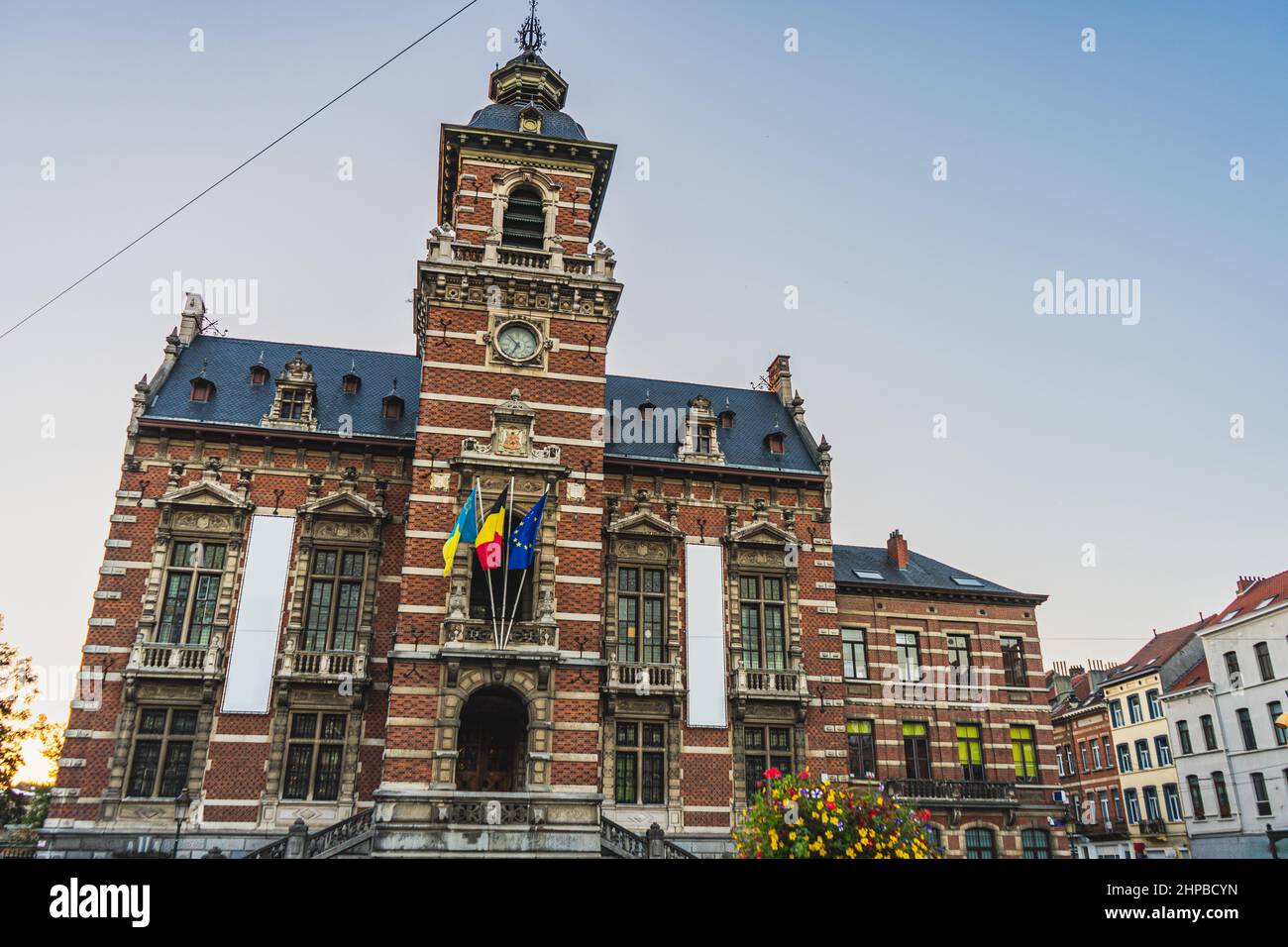 Twon Hall of Anderlecht at sunset, Brussels, Belgium Stock Photo