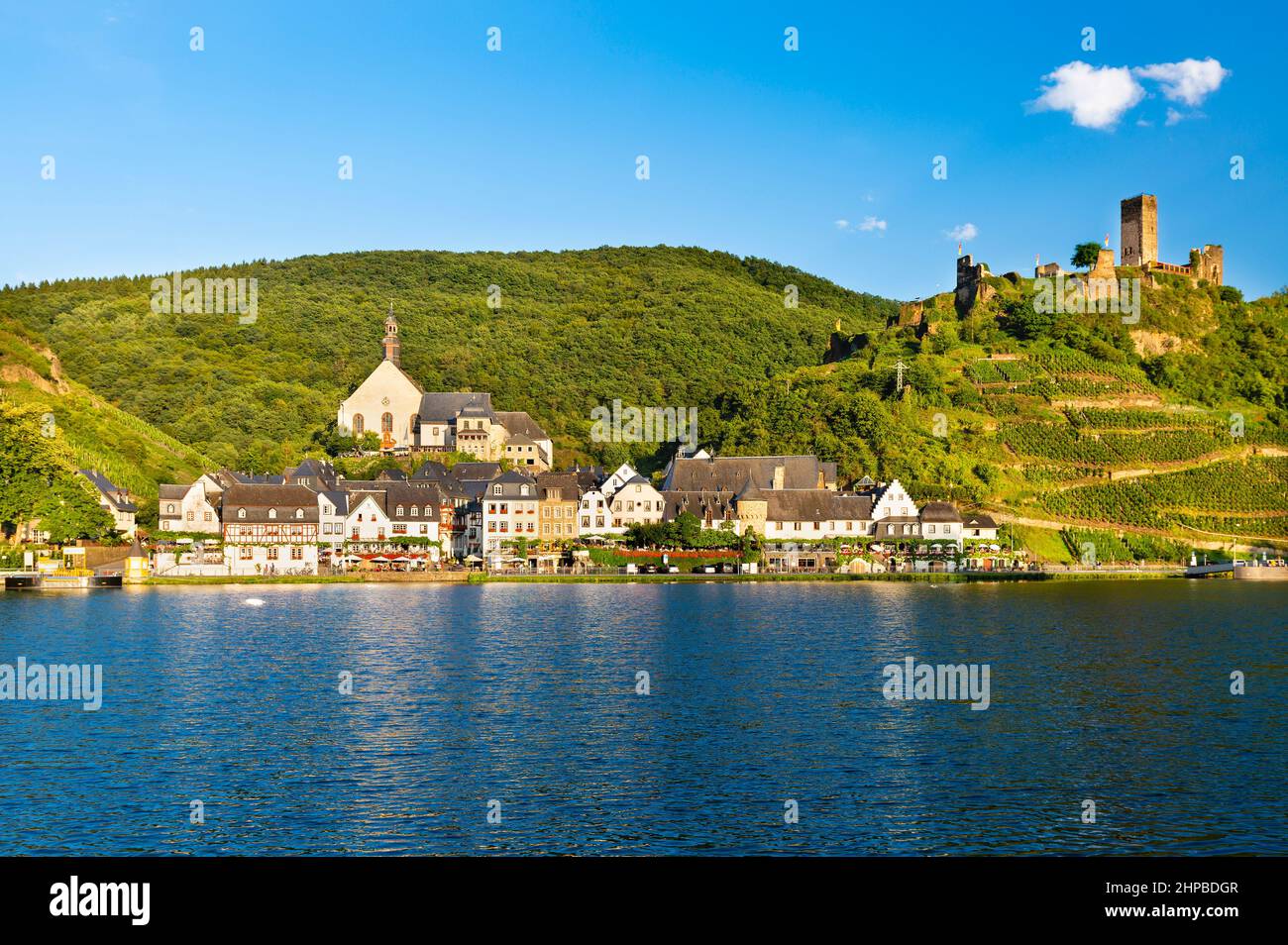 Summer evening view of the village Beilstein with the castle ruin Metternich in the Moselle Valley, Germany. Stock Photo