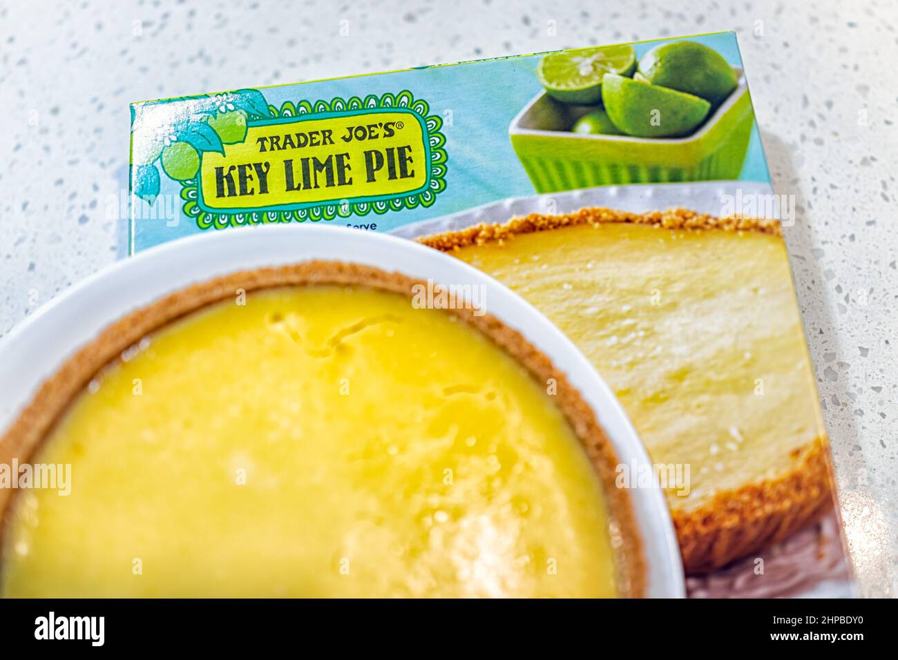 Naples, USA August 28, 2021 Trader Joe's key lime pie cake in traditional Key West Style with