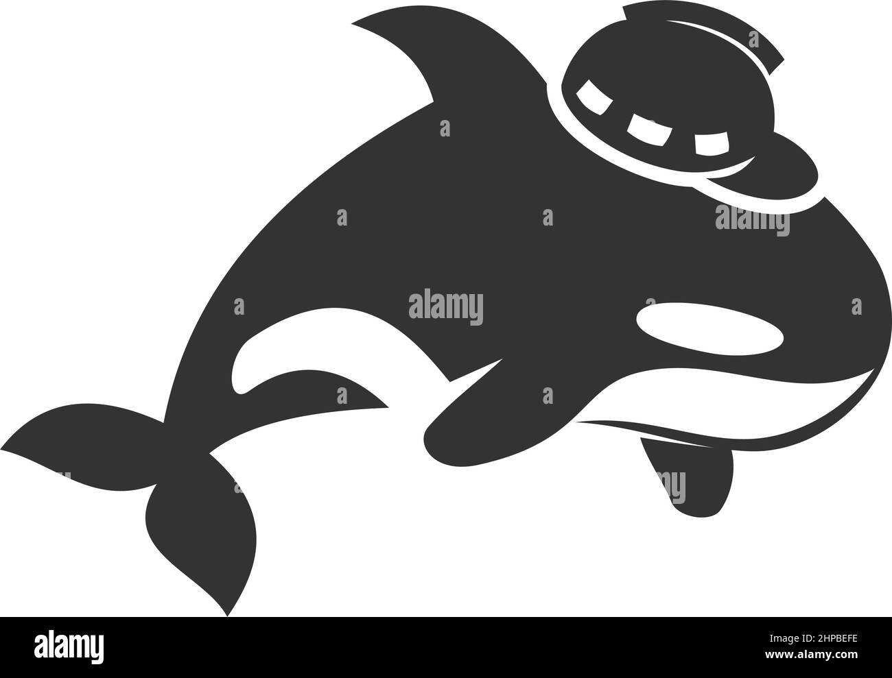 Whale with helmet construction Icon Illustration Brand Identity Stock Vector