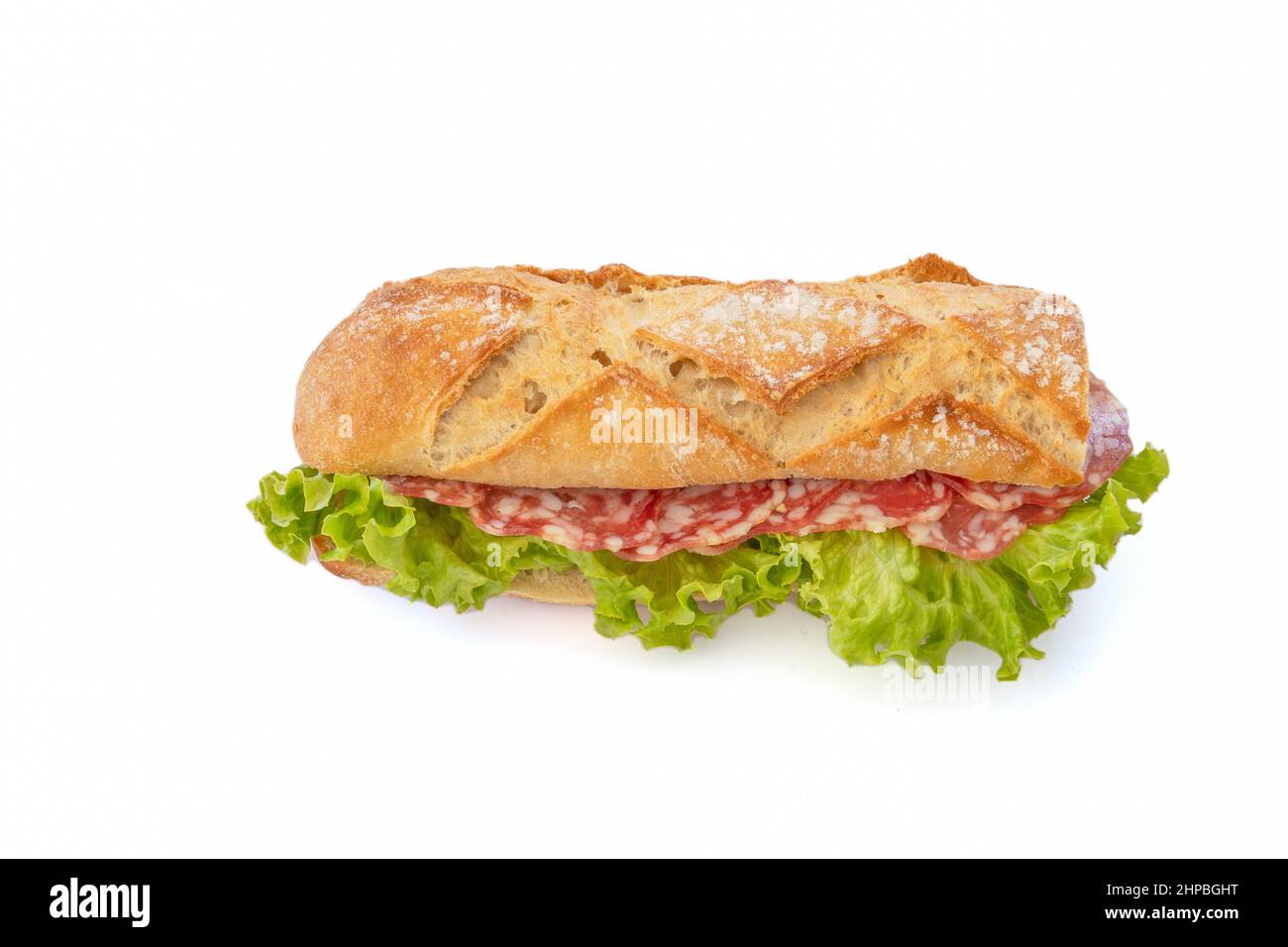 dry sausage sandwich on a white background Stock Photo Alamy