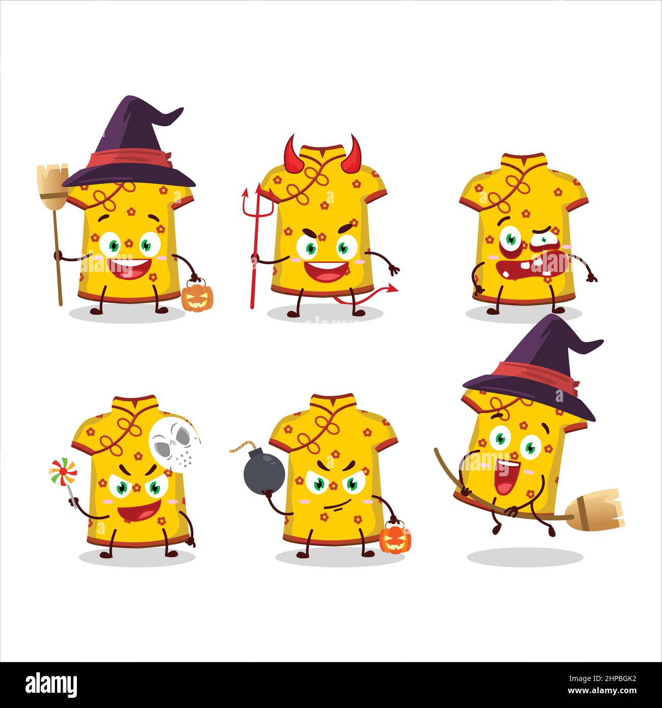 Halloween expression emoticons with cartoon character of yellow ...