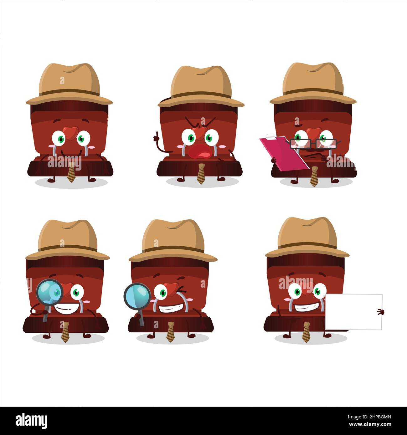 Detective red ring box cute cartoon character holding magnifying glass ...