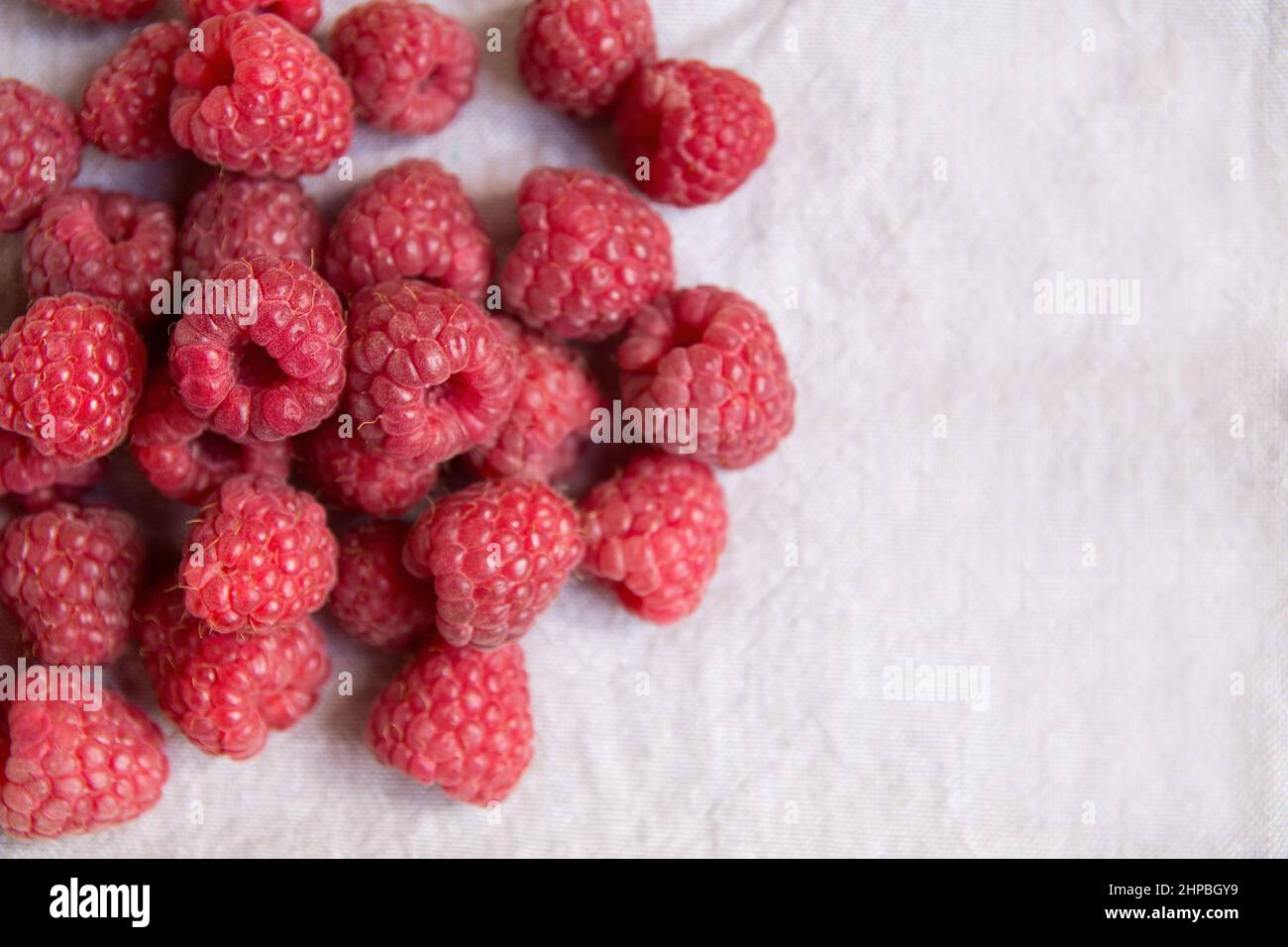 Vitamins. Summer berries. Raspberries background. Close up, top view ...