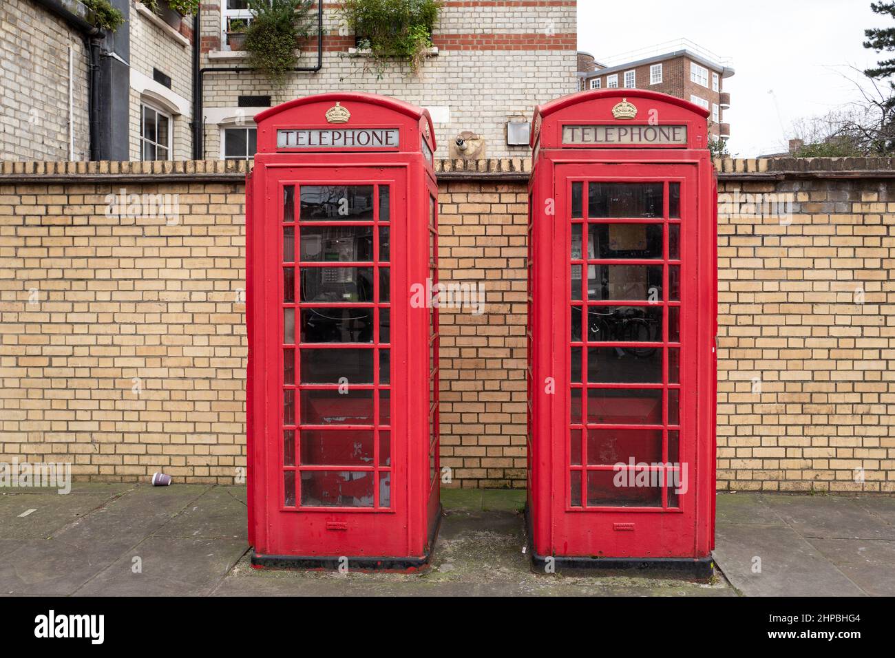 Two London public telephone boxes, London UK Stock Photo