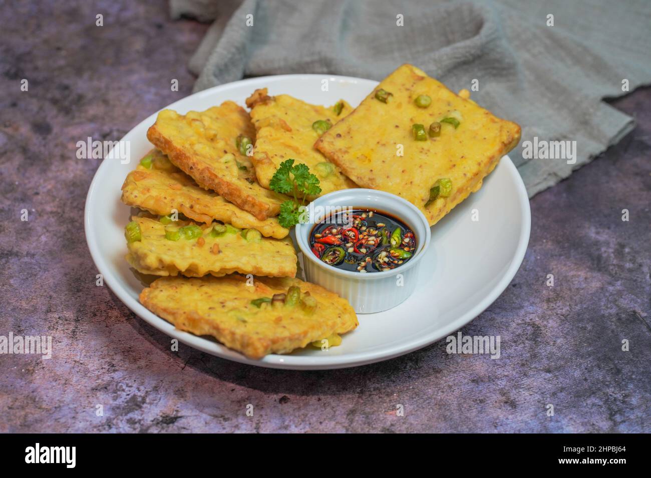 Indonesian Traditional Food Fried Tempeh Mendoan, Tempe Mendoan Stock