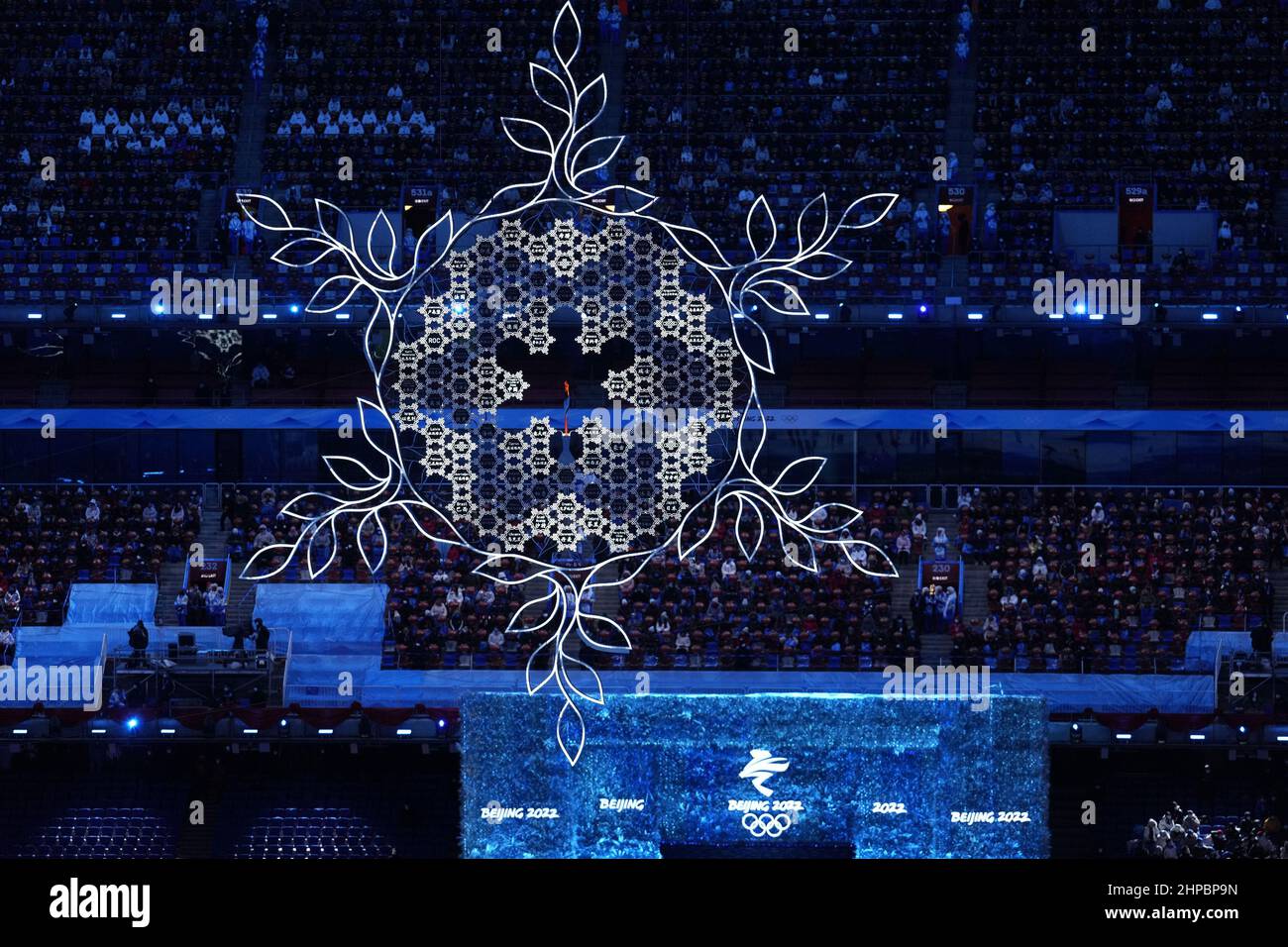 Beijing, China. 20th Feb, 2022. The Olympic flame, held within the