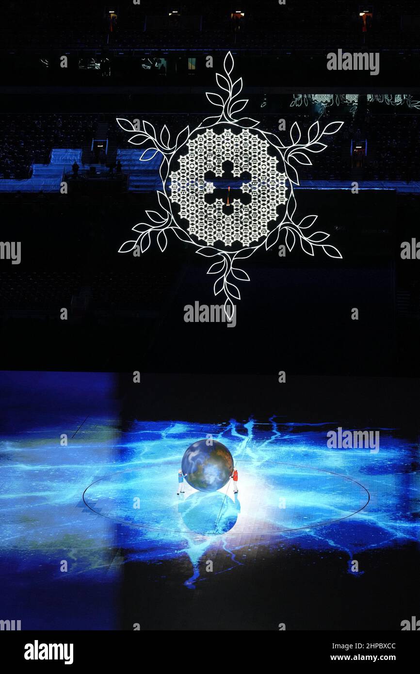 Beijing, China. 20th Feb, 2022. A giant globe sits below the Olympic Cauldron at the Olympic Closing Ceremonies in National Stadium at the Beijing 2022 Winter Olympics on Sunday, February 20, 2022. Photo by Paul Hanna/UPI Credit: UPI/Alamy Live News Stock Photo