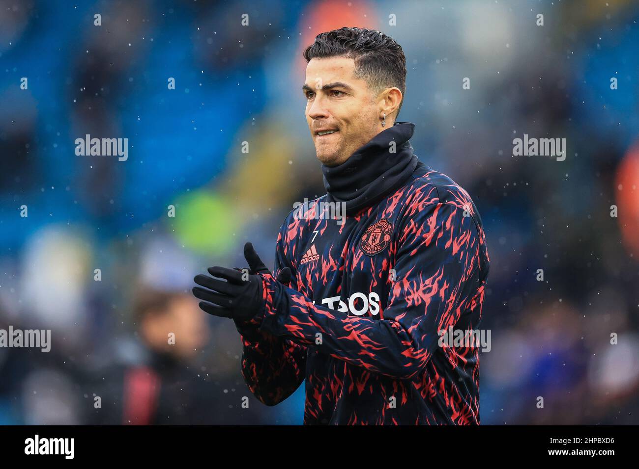 Cristiano Ronaldo #7 of Manchester United rubs his hands during the pre-game warmup in ,  on 2/20/2022. (Photo by Mark Cosgrove/News Images/Sipa USA) Stock Photo