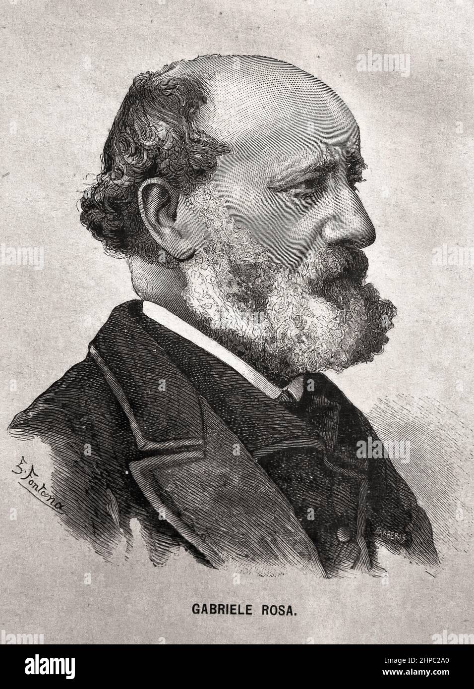 Gabriele Rosa 1812-1897  was an Italian patriot and writer .  Democratic political movement Mazzini ( Giuseppe Mazzini 1805 – 1872 ) Italian, politician, journalist, activist,  ( Unification and the creation of the Kingdom of Italy.) Stock Photo