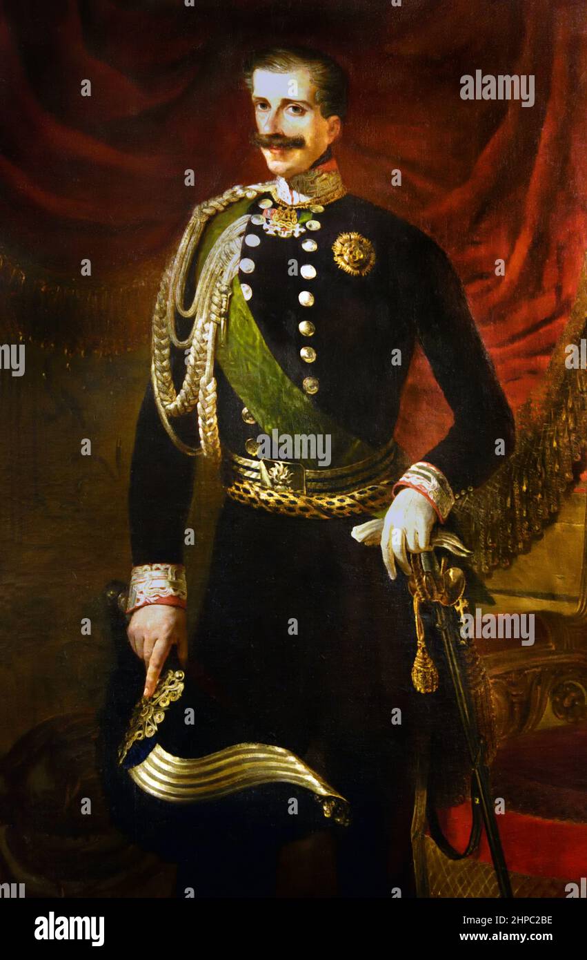 Portrait of Carlo Alberto by painter Angelo Capisani 1848.  Carlo Alberto, of the Savoy Carignano offshoot, was crowned in 1831 when the elder Savoy branch died out with Carlo Felice. Italy, Italian. Stock Photo