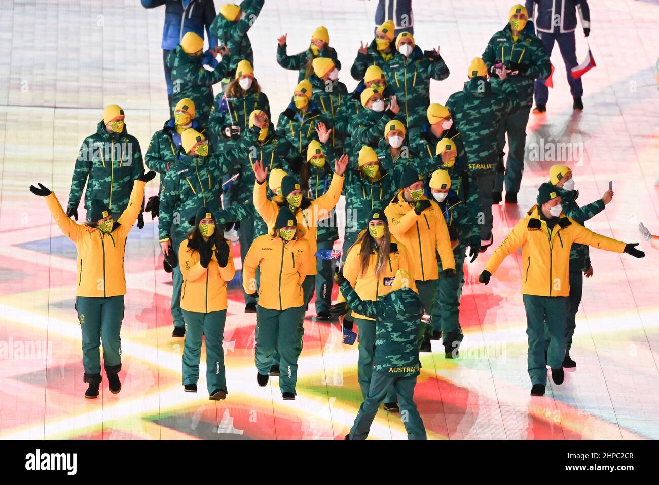 (220220) -- BEIJING, Feb. 20, 2022 (Xinhua) -- Athletes of Australia parade during the closing ceremony of the Beijing 2022 Olympic Winter Games at the National Stadium in Beijing, capital of China, Feb. 20, 2022. (Xinhua/Huang Zongzhi) Stock Photo