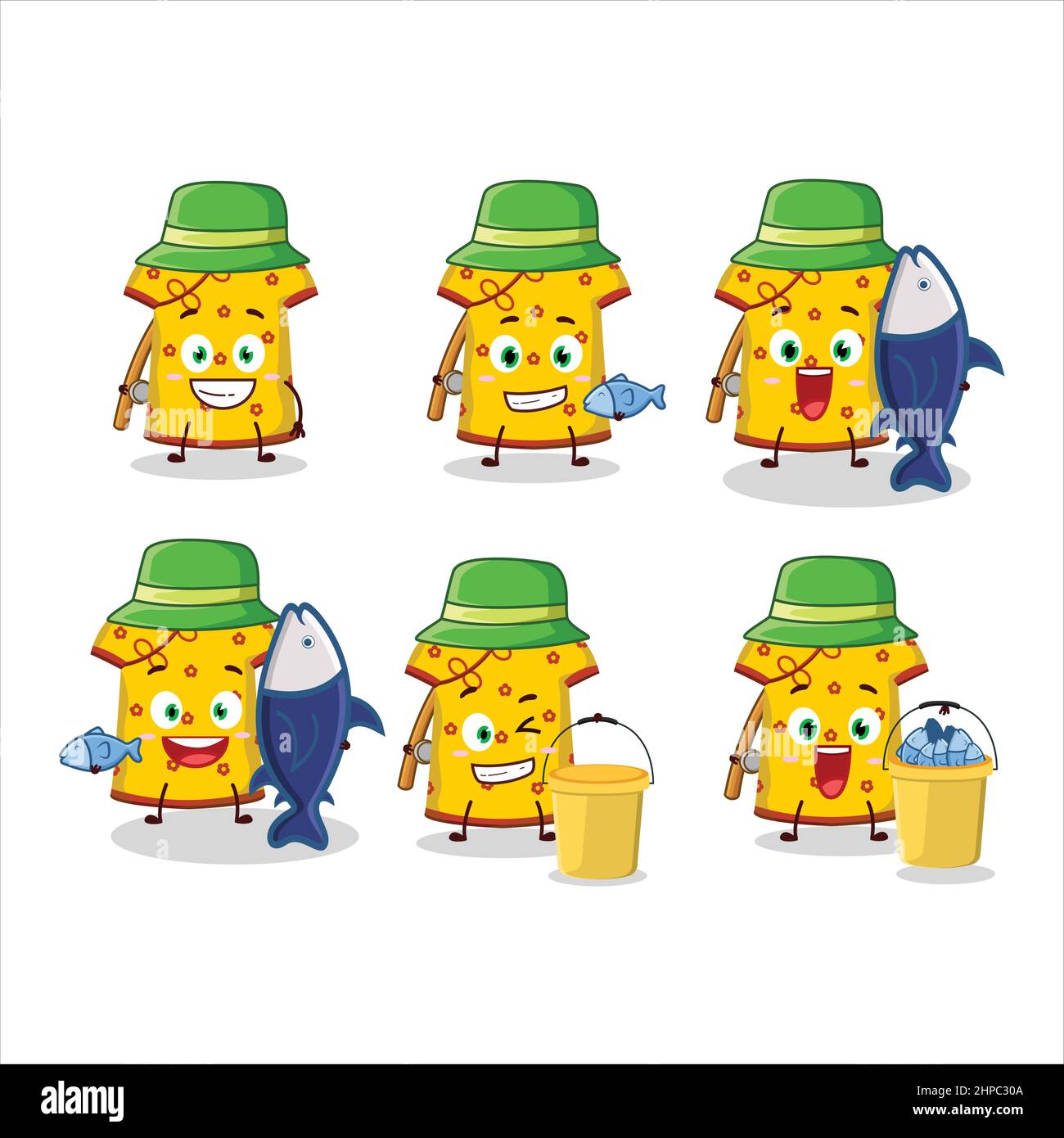 A fisherman yellow clothing kids chinese woman cartoon picture catch a ...