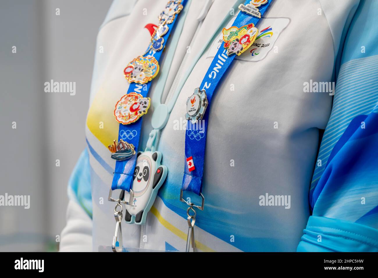 Beijing, Hebei, China. 19th Feb, 2022. A photo of a group of event pins that are shared and traded the 2022 Beijing Winter Olympics in Beijing, Hebei, China. (Credit Image: © Walter G. Arce Sr./ZUMA Press Wire) Stock Photo
