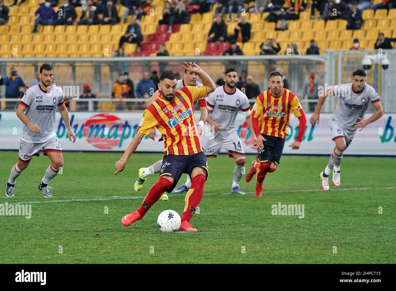 Ettore Giardiniero stadium, Lecce, Italy, February 20, 2022, Massimo Coda  (US Lecce) scores a goal of 2-0 (penalty) during US Lecce vs FC Crotone -  Italian soccer Serie B match Stock Photo - Alamy